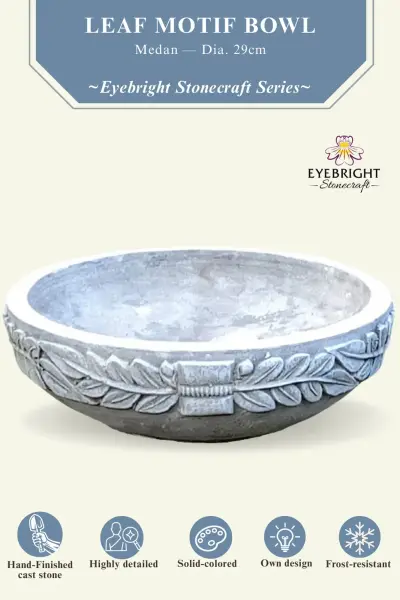 Product image 2 of the product “Medan - Bowl with leaf motive, Ø 29 cm | cast stone ”