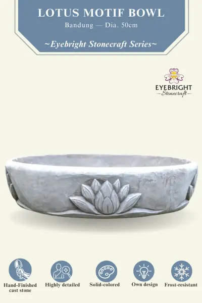 Product image 2 of the product “Bandung - Bowl with lotus motive, single flower, Ø 50 cm | cast stone ”