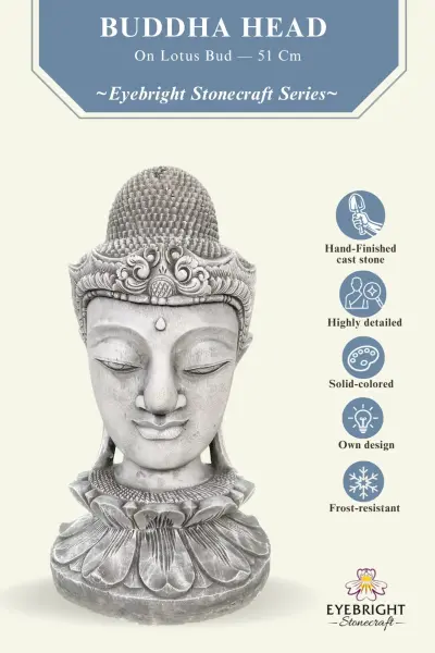 Product image of the product “Champa - Buddha Head on Lotus bud, 51cm H | cast stone ”