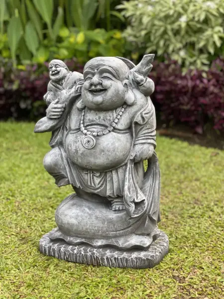 Product image of the product “Sammo - Standing Chinese Buddha with small Buddha on shoulder, 55cm H | cast stone ”