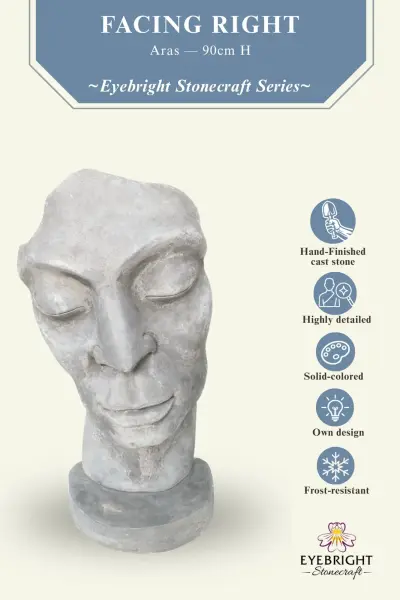 Product image of the product “Aras - Face looking to the right, 90 cm H | cast stone ”