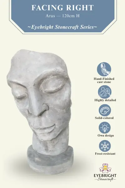 Product image of the product “Aras - Face looking to the right, 120 cm H | cast stone ”