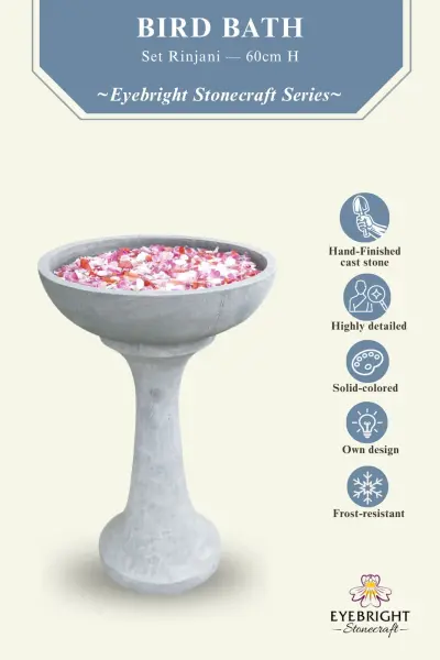 Product image of the product “Set Rinjani – Bird Bath | 60 cm Height, Ø Bowl 40 cm | Casted Stone ”