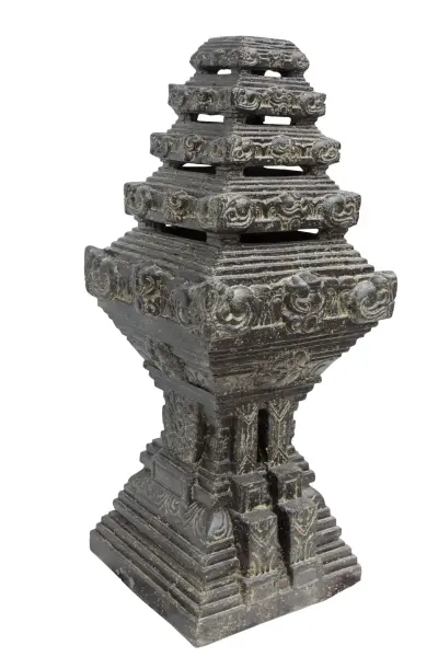 Product image of the product “Java Temple, hollow cast with horizontal cuts. 40 x 40 x 100cm. Stone cast, handcrafted & coloured ”