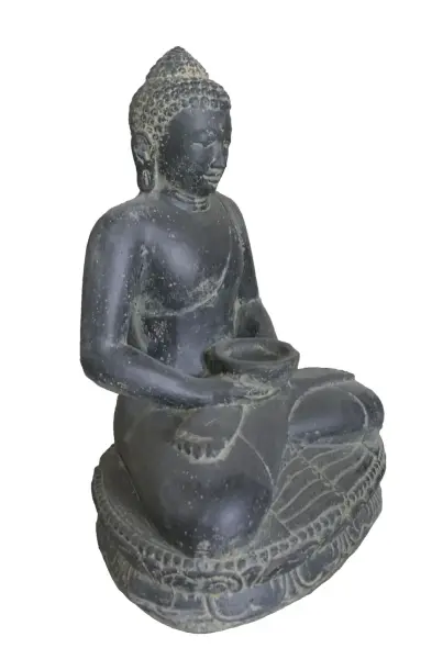 Product image 2 of the product “Seated Buddha with bowl in his hands as water feature 37 x 24 x 51cm. Stone cast, handcrafted & coloured ”