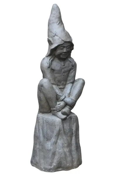 Product image of the product “Sitting goblin on base, cast stone - antique finish ”