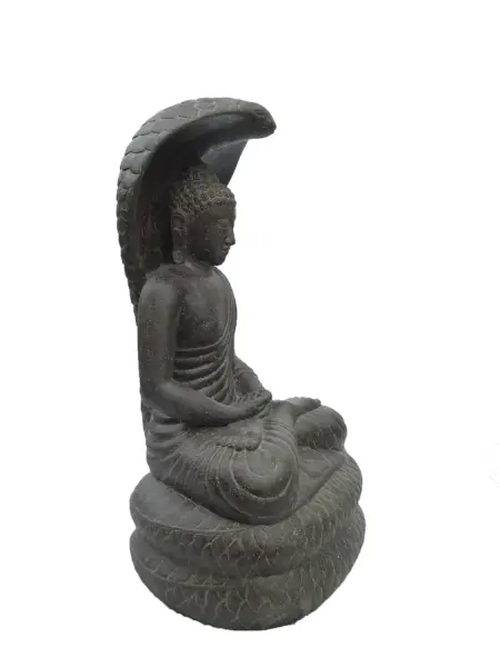 Product image of the product “Seated Buddha, protected by a cobra. 76 cm high. Cast stone, handcrafted & colored ”