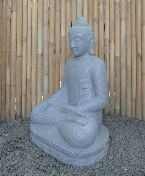 Product image 2 of the product “Seated Buddha made of Riverstone in Bhumisparsha - gesture of touching the earth. 80cm height. ”