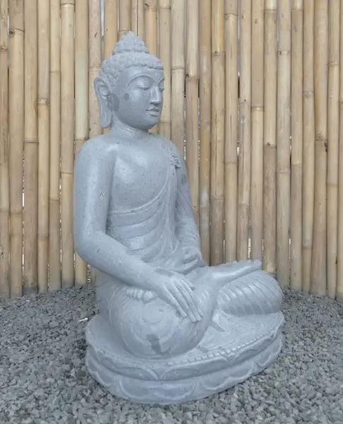 Product image 2 of the product “Seated Buddha made of Riverstone in Bhumisparsha - gesture of touching the earth. 86cm height. ”
