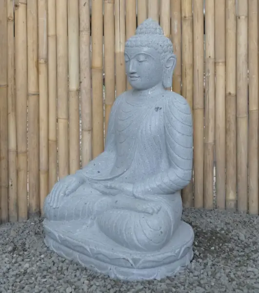 Product image 2 of the product “Seated Buddha made of Riverstone in Bhumisparsha - gesture of touching the earth. 89cm height. ”