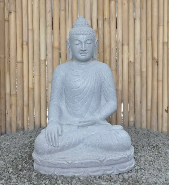 Product image 2 of the product “Seated Buddha made of Riverstone in Bhumisparsha - gesture of touching the earth. 83cm height. ”