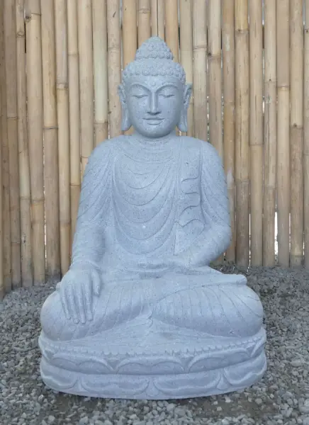 Product image 2 of the product “Seated Buddha made of Riverstone in Bhumisparsha - gesture of touching the earth. 82cm height. ”