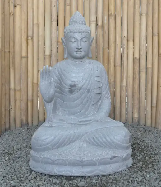 Product image 2 of the product “Seated Buddha made of Riverstone in Abhaya Position - gesture of fearlessness, H. 83cm. ”