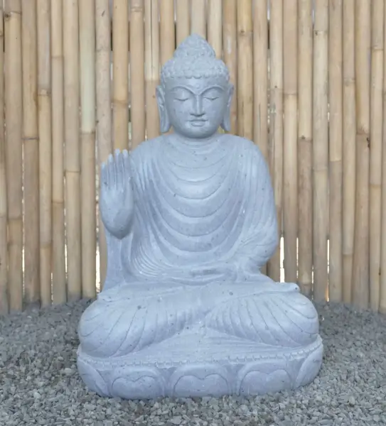 Product image 2 of the product “Seated Buddha made of Riverstone in Abhaya Position - gesture of fearlessness, H. 83cm. ”