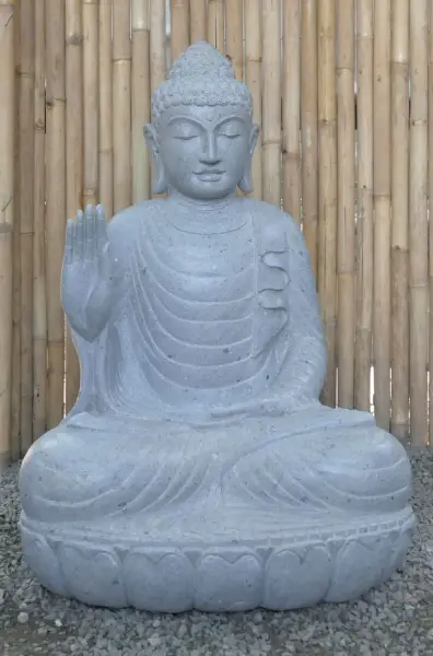 Product image 2 of the product “Seated Buddha made of Riverstone in Abhaya Position - gesture of fearlessness, H.100 cm, natural. ”
