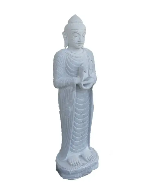 Product image of the product “Standing Buddha made of Riverstone in Dharmachakra position - gesture of wheel of the teaching of Dharma. About 120cm height. ”