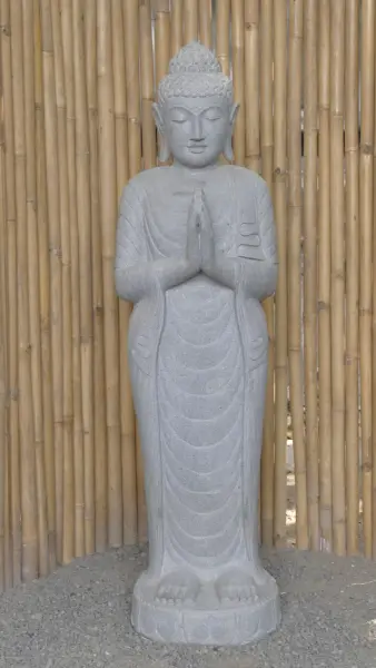 Product image 2 of the product “Standing Buddha made of Riverstone, position Namaskara , H. 150cm. ”