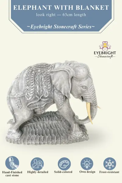 Product image 3 of the product “Avan - Elephant with blanket, looking to the right. 63 cm L | cast stone ”