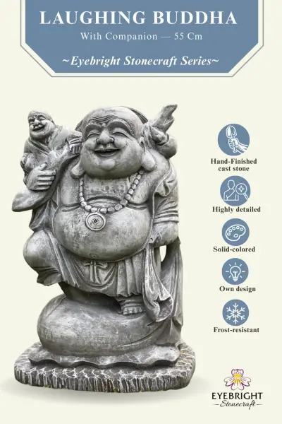 Product image 3 of the product “Sammo - Standing Chinese Buddha with small Buddha on shoulder, 55cm H | cast stone ”