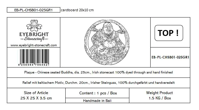 Product image 3 of the product “Chung - Plaque - Chinese Buddha seated, Ø 25cm | cast stone ”