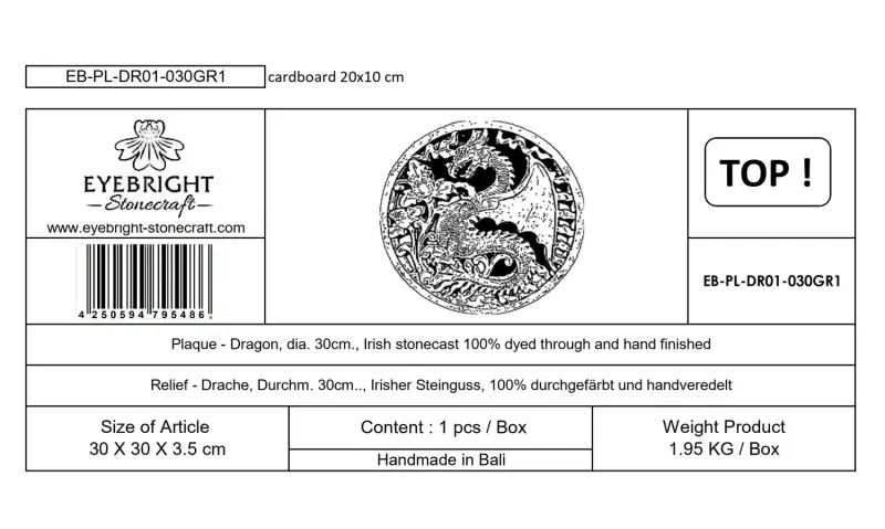 Product image 3 of the product “Eldur - Plaque - Dragon, Ø 30cm | cast stone ”