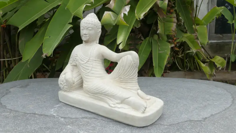 Product image 3 of the product “Half Reclining Buddha, India, 31 cm height, cast stone, handcrafted & coloured ”