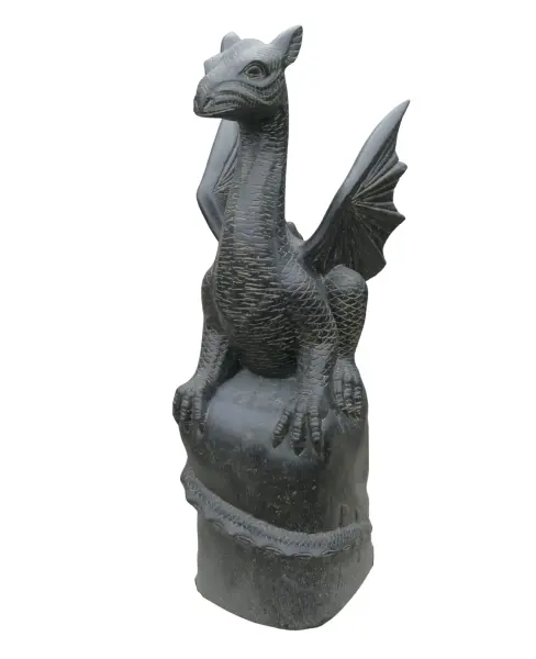 Product image 3 of the product “Sitting dragon on a rock, approx. 152 cm high. Cast stone, handcrafted & colored ”