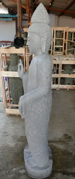Product image 3 of the product “Standing Buddha with floral carving, Abudaya position. 54 x 36 x 176cm. Natural stone (river stone), stonemasonry ”