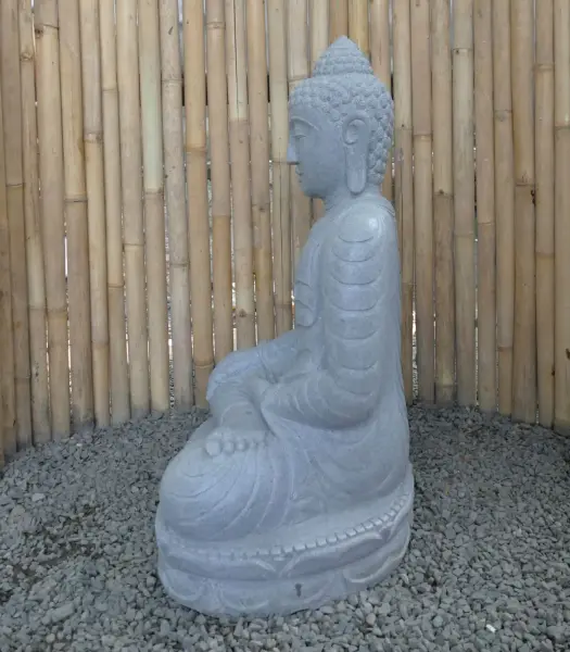Product image 3 of the product “Seated Buddha made of Riverstone in Bhumisparsha - gesture of touching the earth. 80cm height. ”