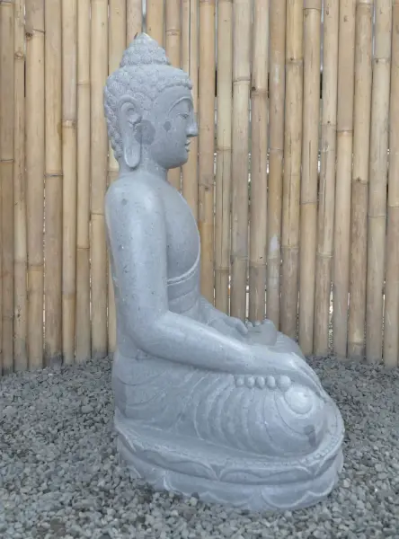 Product image 3 of the product “Seated Buddha made of Riverstone in Bhumisparsha - gesture of touching the earth. 86cm height. ”