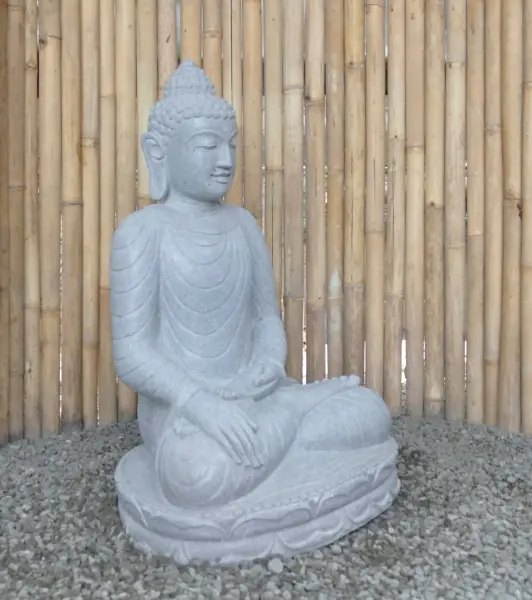 Product image 3 of the product “Seated Buddha made of Riverstone in Bhumisparsha - gesture of touching the earth. 83cm height. ”