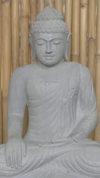 Product image 3 of the product “Seated Buddha made of Riverstone in Bhumisparsha - gesture of touching the earth. 83cm height. ”