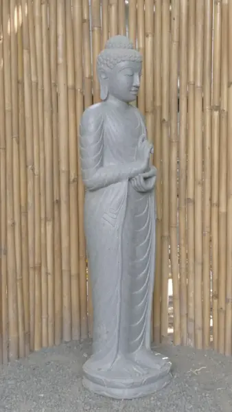 Product image 3 of the product “Standing Buddha made of Riverstone in Dharmachakra position - gesture of wheel of the teaching of Dharma. About 153cm height. ”