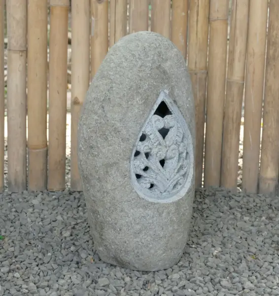Product image 3 of the product “Riverstone Lantern with carved motiv on one side, Light can shine through! ”