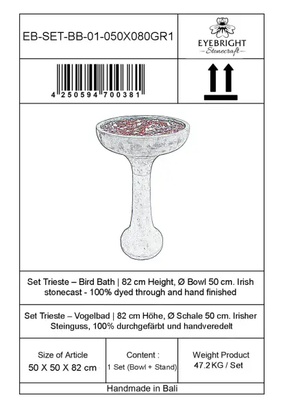 Product image 4 of the product “Set Trieste – Bird Bath | 82 cm Height, Ø Bowl 50 cm | Casted Stone ”