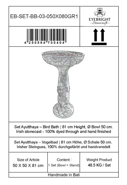 Product image 4 of the product “Set Ayutthaya – Bird Bath | 81 cm Height, Ø Bowl 50 cm | Casted Stone ”