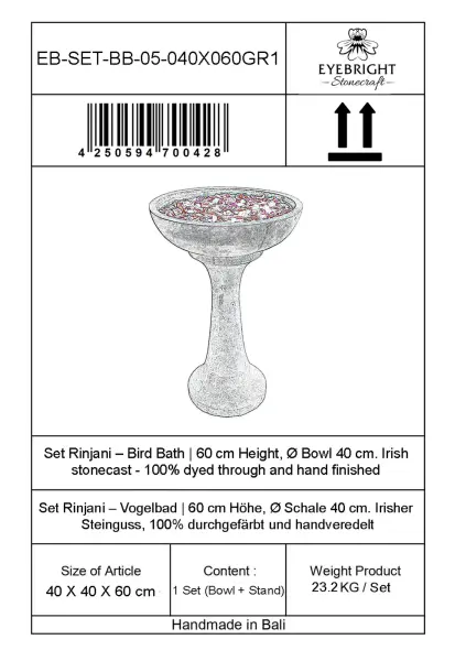 Product image 4 of the product “Set Rinjani – Bird Bath | 60 cm Height, Ø Bowl 40 cm | Casted Stone ”