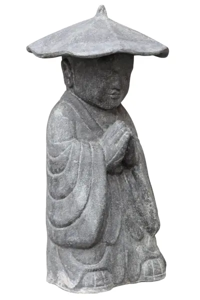 Product image 4 of the product “Standing monk with hat, 60cm high, cast stone, handcrafted & colored ”