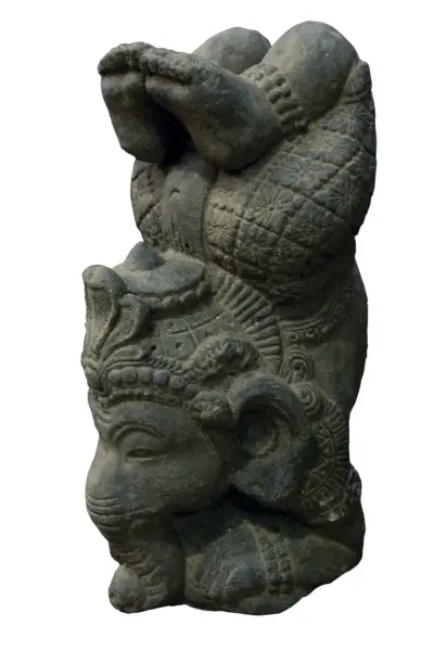 Product image 4 of the product “Ganesha with headstand in lotus pose , 35cm height, cast stone, handcrafted & coloured ”