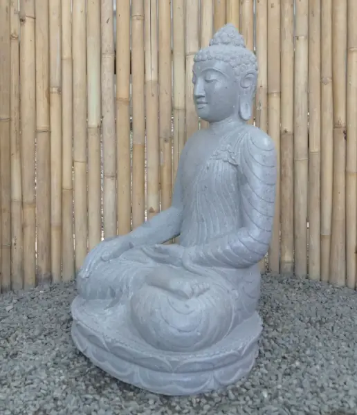 Product image 4 of the product “Seated Buddha made of Riverstone in Bhumisparsha - gesture of touching the earth. 86cm height. ”