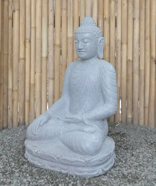 Product image 4 of the product “Seated Buddha made of Riverstone in Bhumisparsha - gesture of touching the earth. 83cm height. ”