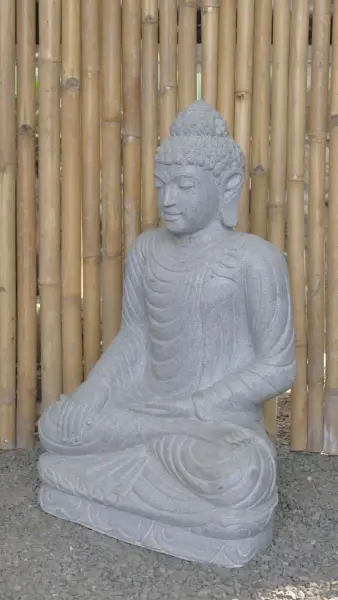 Product image 4 of the product “Seated Buddha made of Riverstone in Bhumisparsha - gesture of touching the earth. 83cm height. ”