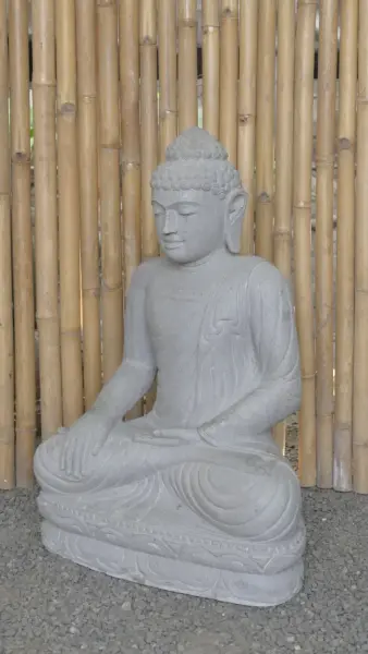 Product image 4 of the product “Seated Buddha made of Riverstone in Bhumisparsha - gesture of touching the earth. 83cm height. ”