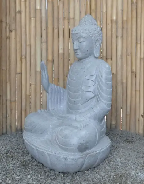 Product image 4 of the product “Seated Buddha made of Riverstone in Abhaya Position - gesture of fearlessness, H.100 cm, natural. ”