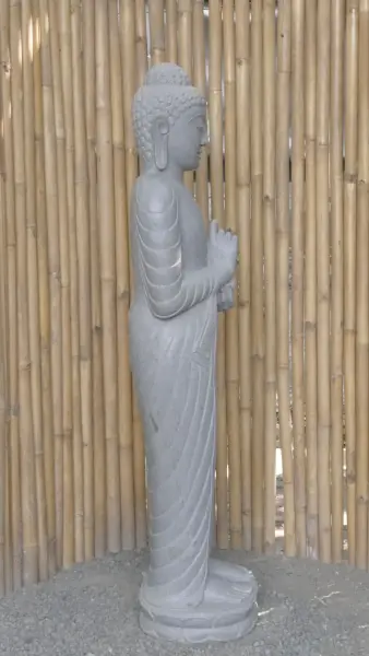 Product image 4 of the product “Standing Buddha made of Riverstone in Dharmachakra position - gesture of wheel of the teaching of Dharma. About 153cm height. ”
