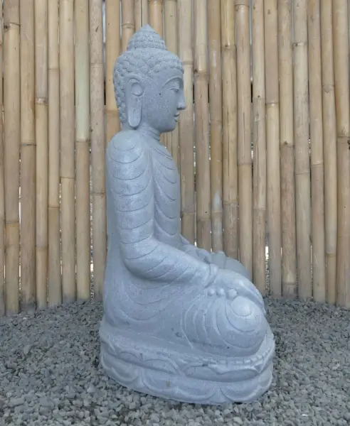 Product image 5 of the product “Seated Buddha made of Riverstone in Bhumisparsha - gesture of touching the earth. 80cm height. ”