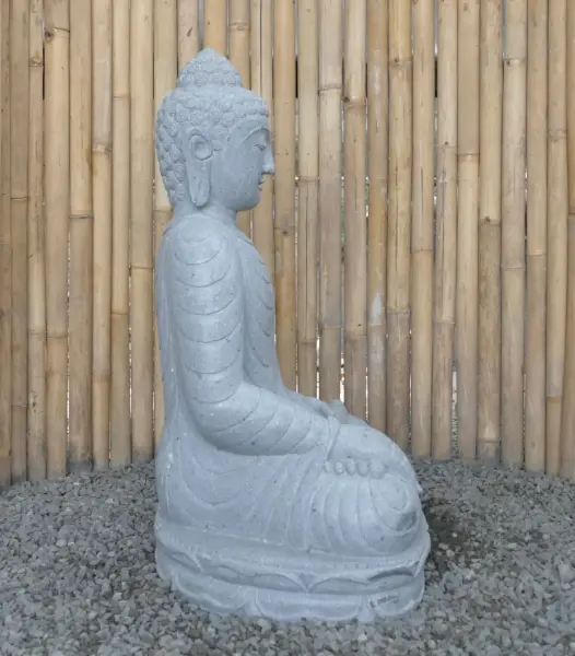 Product image 5 of the product “Seated Buddha made of Riverstone in Bhumisparsha - gesture of touching the earth. 89cm height. ”