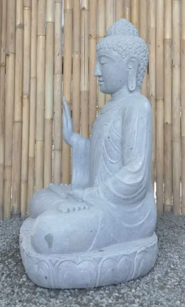 Product image 5 of the product “Seated Buddha made of Riverstone in Abhaya Position - gesture of fearlessness, H.100 cm, natural. ”