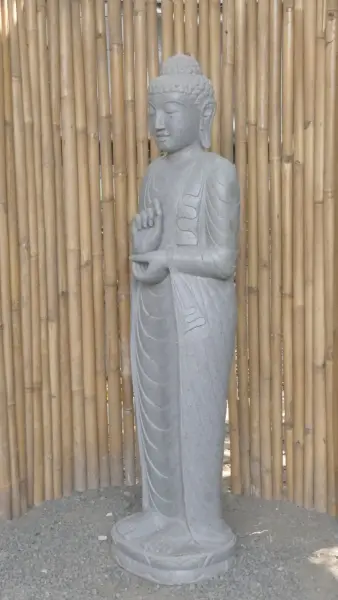 Product image 5 of the product “Standing Buddha made of Riverstone in Dharmachakra position - gesture of wheel of the teaching of Dharma. About 153cm height. ”