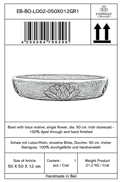 Product image 6 of the product “Bandung - Bowl with lotus motive, single flower, Ø 50 cm | cast stone ”